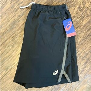 NWT ASICS Running Athletic Shorts Gray Black Large 7 inch Inseam